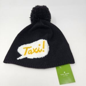 New Kate Spade Womens Taxi Pom Pom Beanie Hat Black Knitted